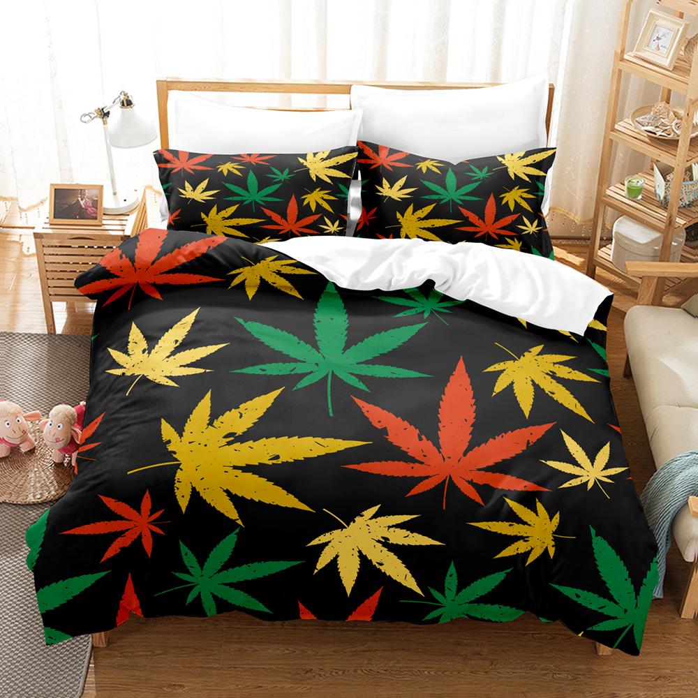 Comforter Colorful Maple Leaves Bedding Set Single Twin Full Queen King Size Cool Bed Set Aldult Kid Bedroom Three-Piece Suits 3
