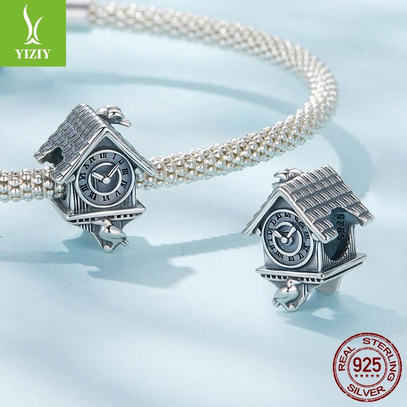 Orologio a Cucù Vintage Fai da Te Perline Personalizzate Stile Letterario Argento Sterling S925 Perline Orologio Accessori