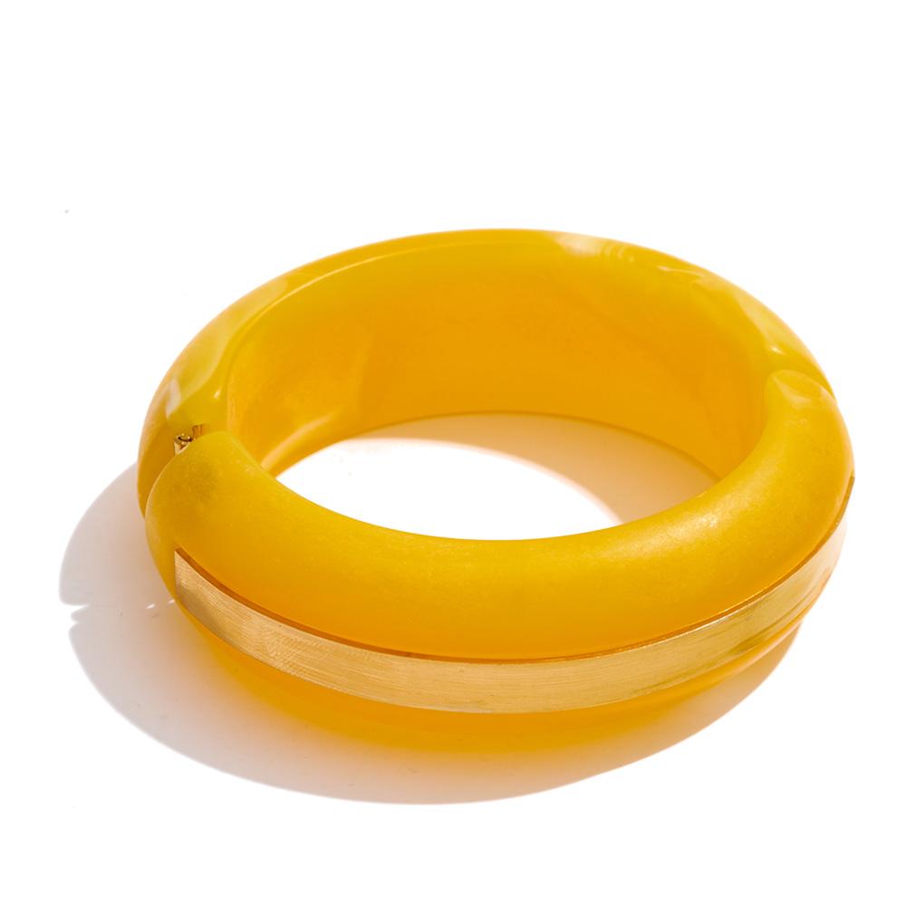 

Yhpup 63mm Matte Color Acrylic Resin Round Thick Wrist Bracelet Bangle Waterproof Stainless Steel Summer Statement Big Jewelry