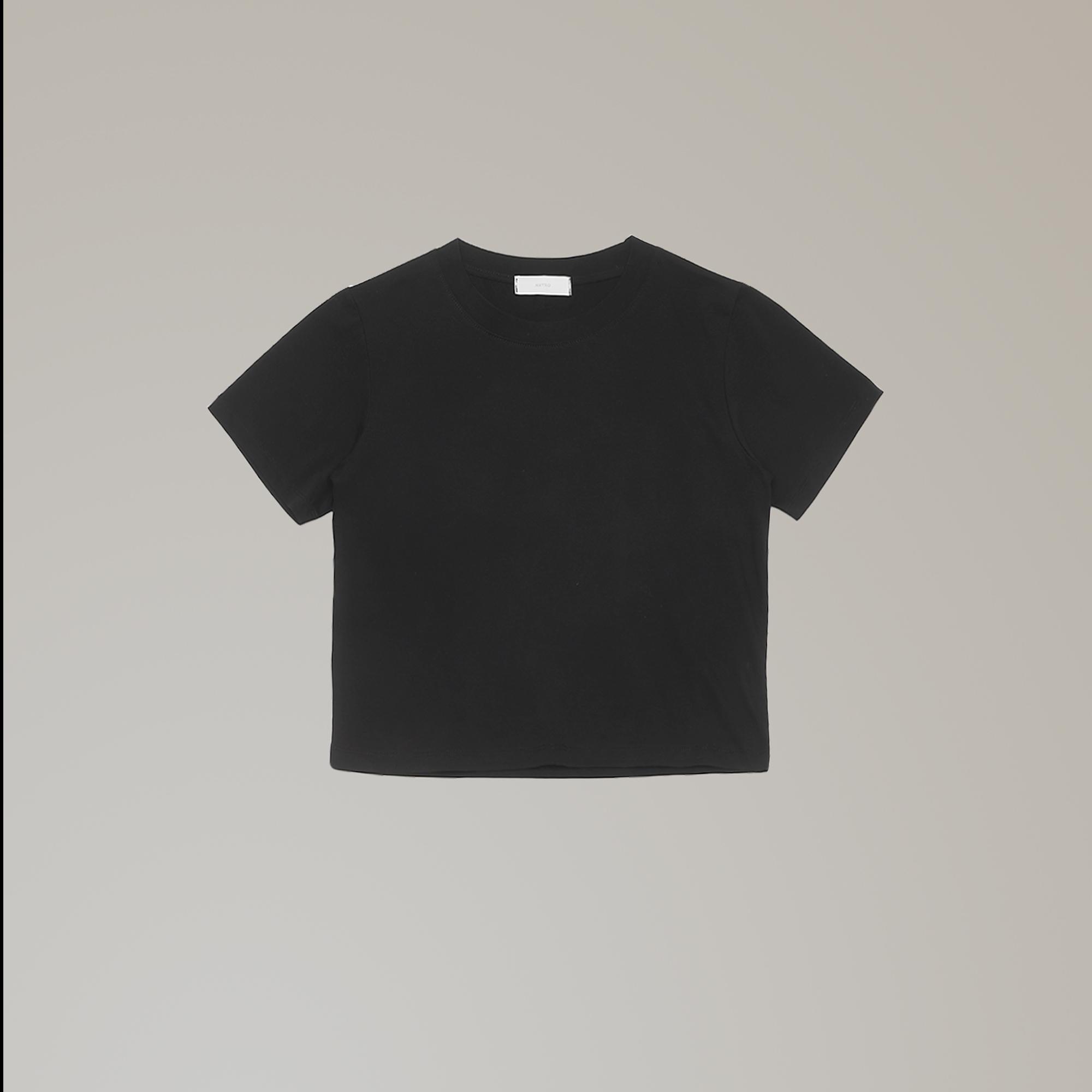 Neiro Silket Round Cotton T-Shirt Black White