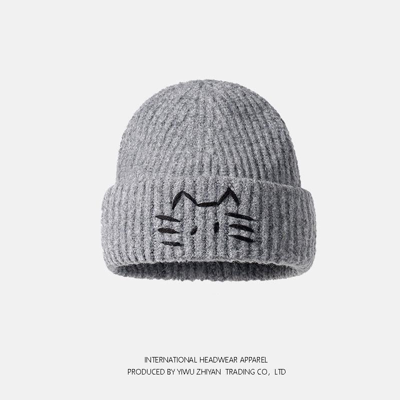 Cute kitten wool hat female autumn and winter face small warm cold hat big head circumference cold ear protection knitted hat