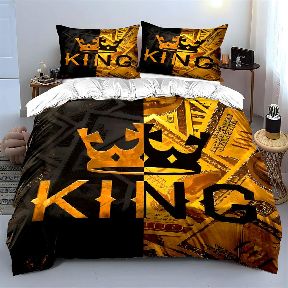 Crown and Money King Design Bedding Duvet Cover Set (1*Duvet Cover 2*Pillowcases, without duvet insert)