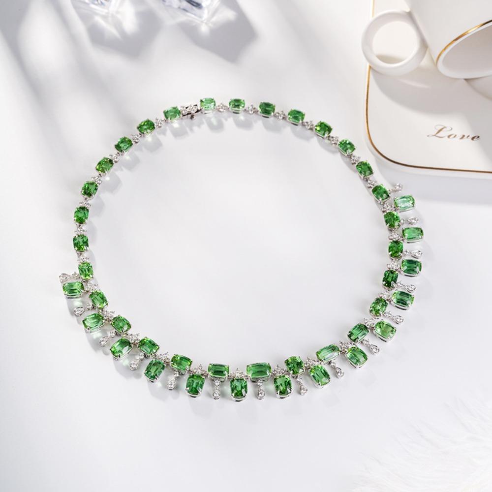 Exquisite Forest Necklace with Micro Pave Diamonds and Simulated Green Tourmaline Gemstones for Women