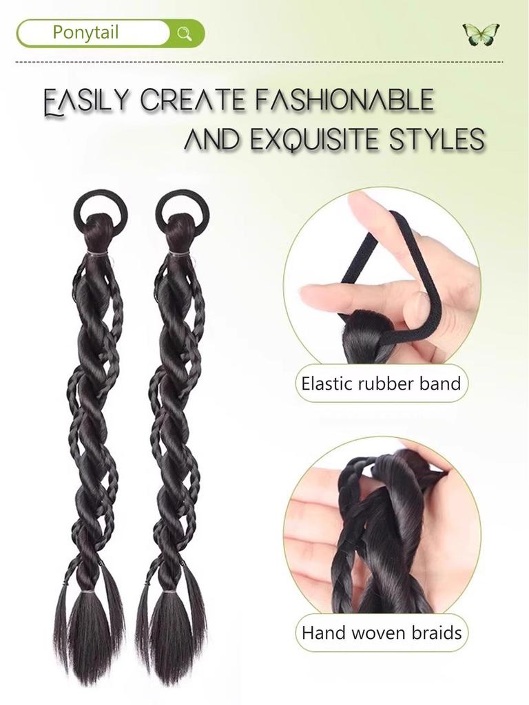 2pcs Fashion Braid Head Rope Wig Playful Girls Handmade Fishbone Twist Braids High Ponytail Hair Accessories for Woman Daily Use