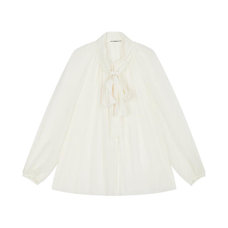 LESS 2025 Fall H-shaped Tie-neck Loose Long-sleeved Silk Blend Shirt