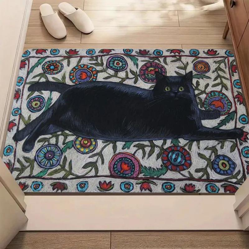 Vibrant Artistic Cat Print Bath Mat Non Slip Soft Washable Bold Colorful Floor Carpet for Bathroom Bedroom Entryway Cozy Decor 40x60cm