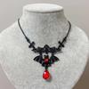 Victoria Teardrop-shaped Purple Red Gemstones Cross Bat Pendant Necklace for Women Halloween Punk Gothic Witch Choker Jewelry