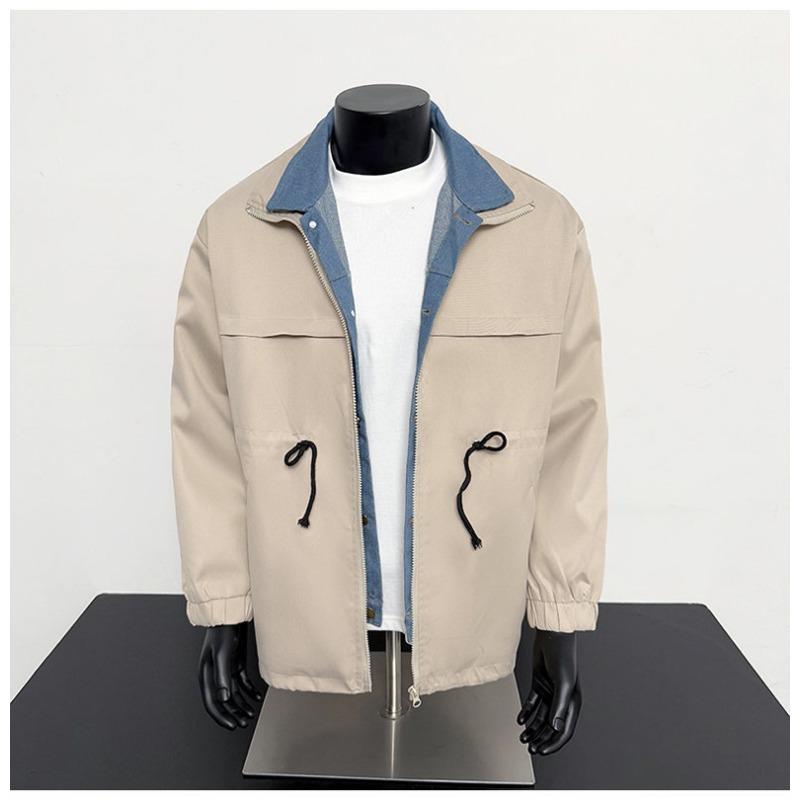 

Spring and Autumn New American Retro Work Fake Two-piece Jacket Men s Casual Splicing L бежевый