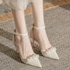 2025 Summer Celebrity Women's High Heels Fashion Pointed Toe Pearl Chain High Heel Sandals Dress Banquet Wedding Shoes
