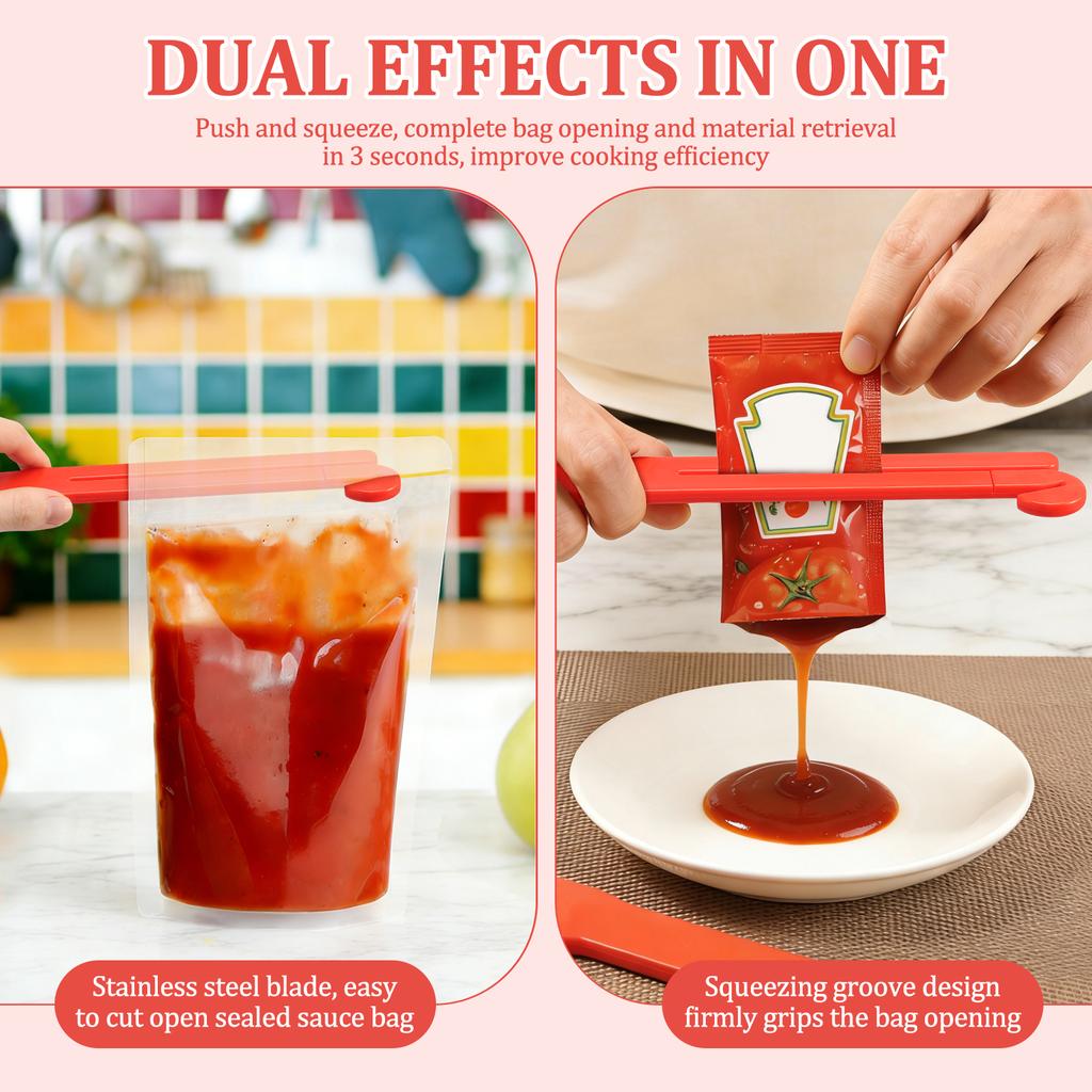 6Pcs Food Bag Opener with Stainless Steel Blade Quick Cut Food Packet Pouch Cutter Squeezer with Suction Cup and Hanging Chain