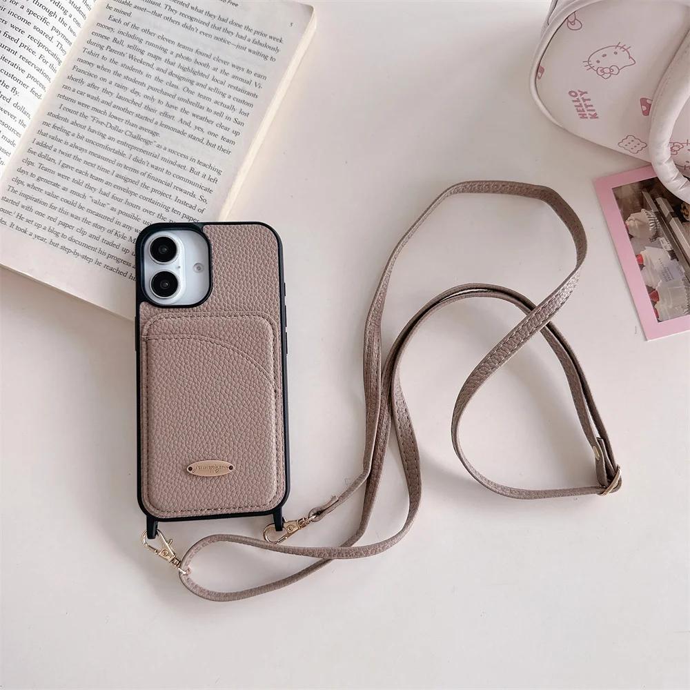Crossbody Lanyard Leather Protective Phone Case for IPhone 13 12 Mini 16E 16 15 14 11 Plus Pro Max Wallet with Card Holder Cover