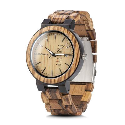 BOBO BIRD Men's Wooden Watch, Analog Quartz Movement, Date and Week Display, Lightweight (Brown)
