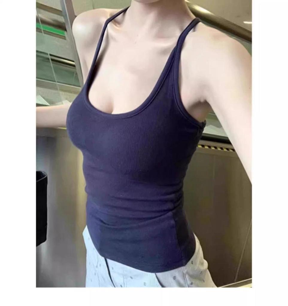 Summer 2026 Women's Halter Neck Camisole: Slimming Waist, Padded Bra, Anti-Side-Boob, Beautiful Back Design