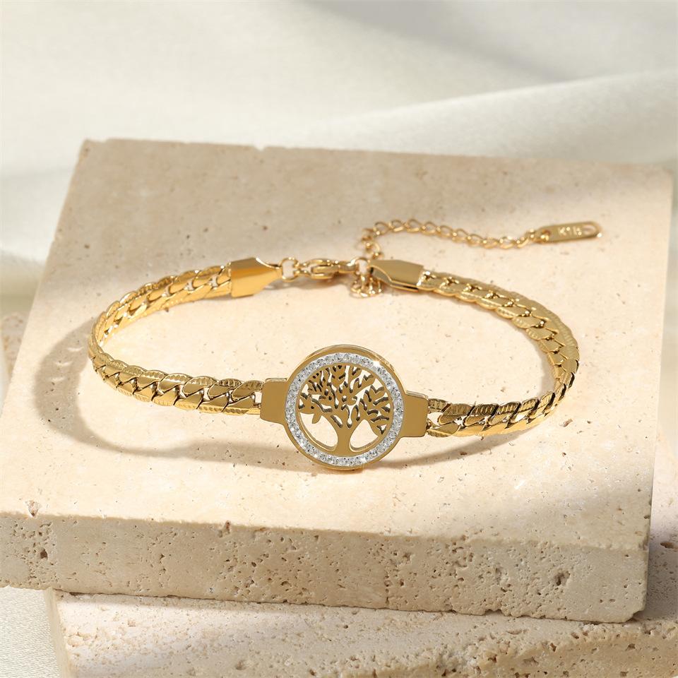 Stainless Steel Tree of Life Bracelet For Women Fashion Gold Plated Wrist Chain Waterproof  Lady Gift