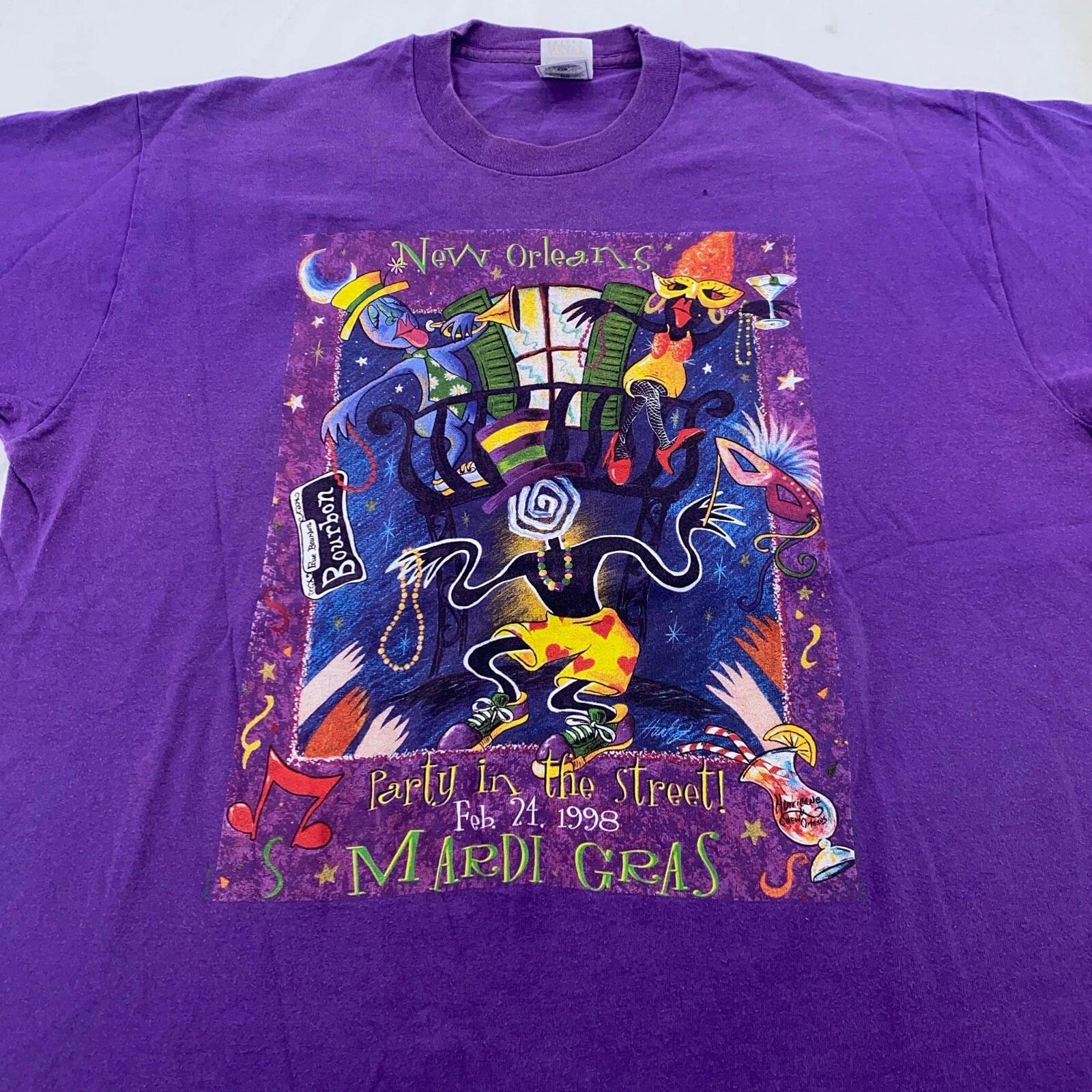

винтажная футболка 1998 года NEW ORLEANS PARTY IN THE STREET XL mardi gras art 90-х S
