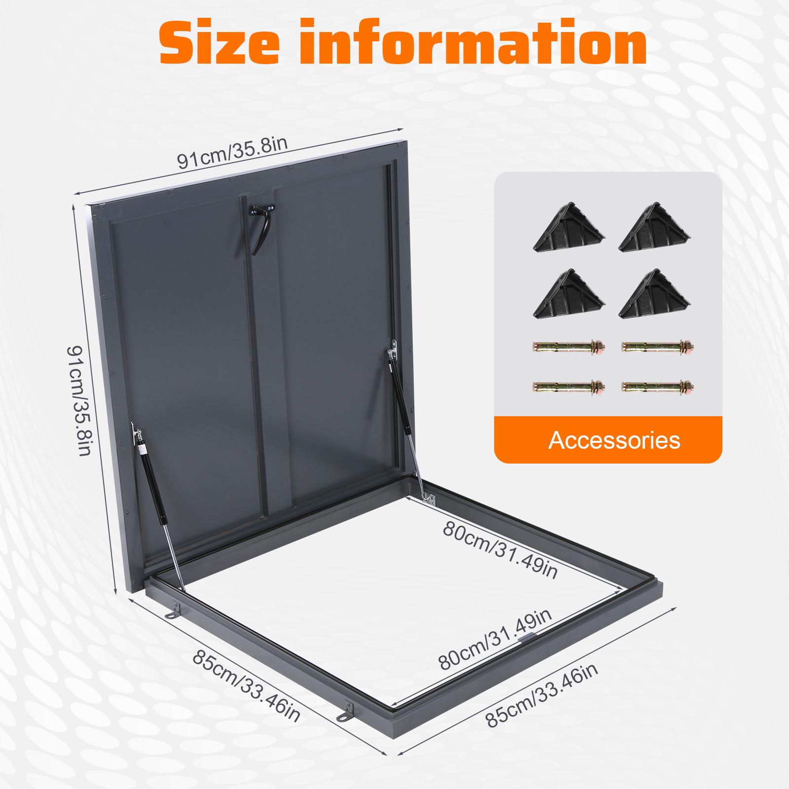 

Metal Roof Safety Door 35.83x35.83in Storm-Proof Inspection Hatch with Gas Shock Strut & Handle for Cellars Basement Home Attic