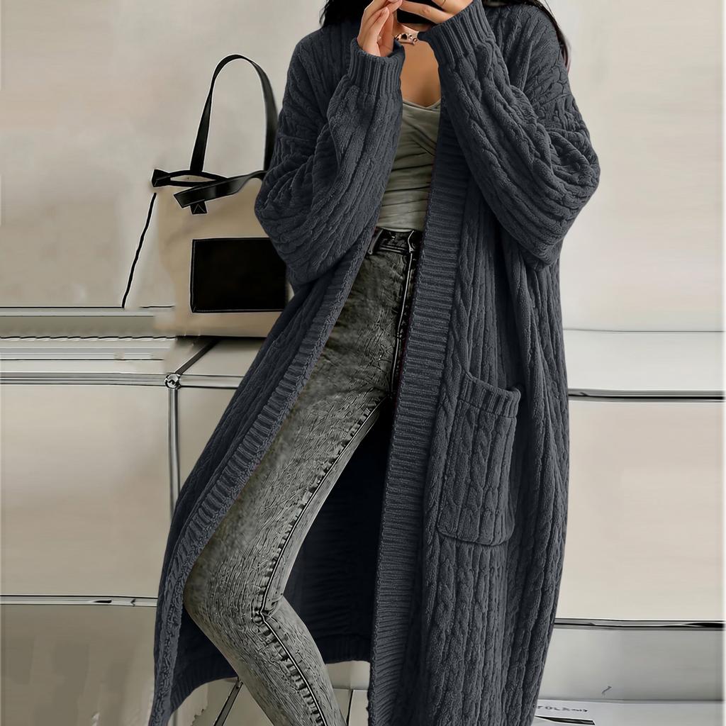 Women's Knit Cardigan with Pockets, Long Thick Sweater Coat