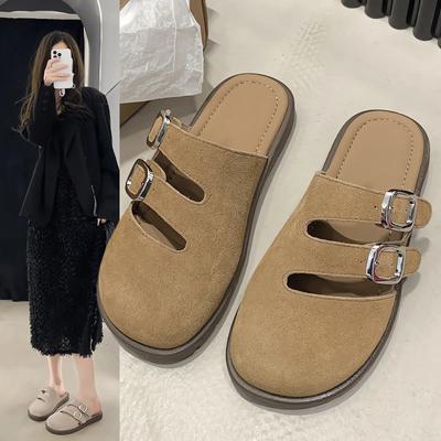 Mode Nieuwe Dames Suède Muiltjes Pantoffels Platform Flats Boston Klompen Sandalen Mode Buiten Binnen Instapper Strand Vrouw Zachte Schoenen