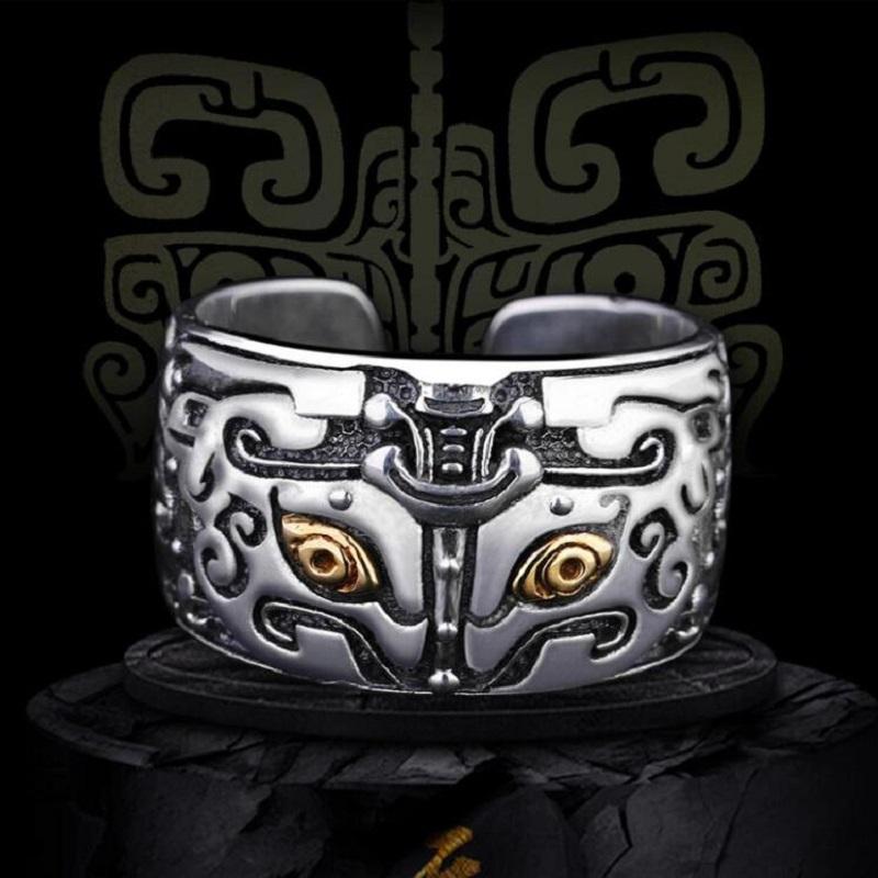 

Кольцо из чистого серебра 925 пробы, кольцо с древним животным, широкое ностальгическое ретро, ​​тайское серебро, мужское серебряное кольцо с регулируемым отверстием S925