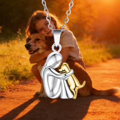 Dog And Woman Necklace Puppy Hug Pendant Memorial Necklace Dog Cat Owners Jewelry Gift for Women Mom Pet Lovers