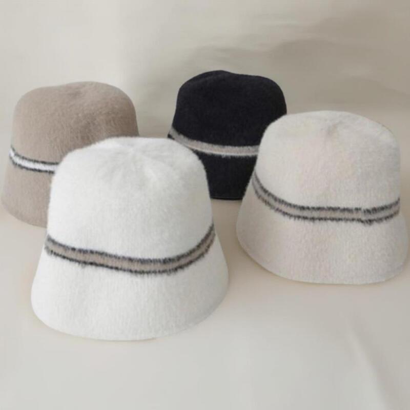 Women's Angora Bucket Hat Color Block Design Daily Hat