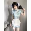 New Chinese Lady Cheongsam Apron Dress Maid Pack Two-piece Maid Japanese Vintage Skirt Short Dress Dress