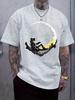 Astronaut On Moon Graphic T-shirt - Black Casual Summer Tee with Space Illustration