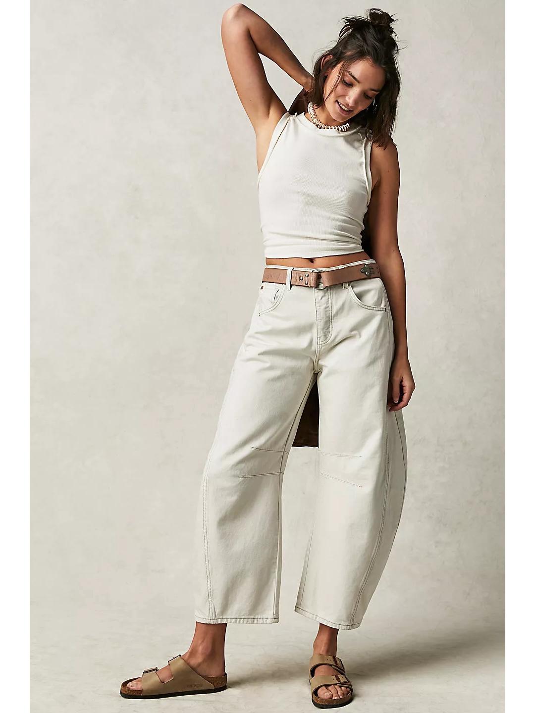 

Европейские и американские женские джинсы с низкой посадкой, свободные, с широкими штанинами L белый