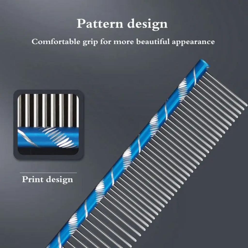 19cm/7.48in Pet Dog Comb Bright Multi-Colored Stripe Grooming Comb Stainless Steel Straight Comb For Dog Cat Grooming Toolts