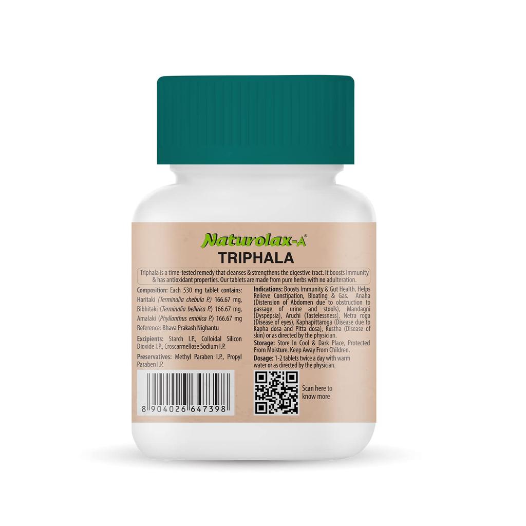 Naturolax-A Triphala Ayurvedic Tablets Pack Of 2 Relieves Constipation And Bloating Supports Digestive Health With Natural Gut Care 60 Tablets Each