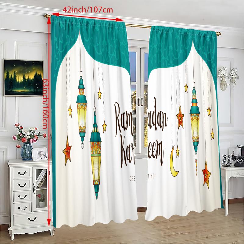 2 Stück Ramadan glückverheißende Mondlaterne Segen Ramadan bedruckter Vorhang Polyestermaterial geeignet für Schlafzimmer Wohnzimmer,