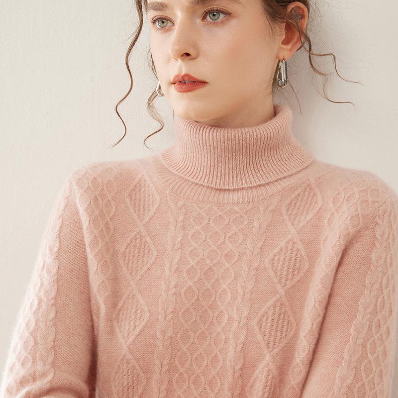 

Женский облегающий кашемировый вязаный свитер с высоким воротом - Теплый пуловер крупной вязки для осени/зимы 2XL for 135-150 lbs