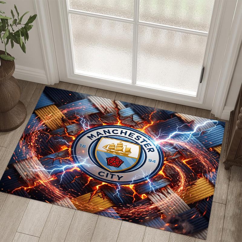 Manchester City Design Crystal Velvet Carpet Cozy Non?Slip Printed Rug For Bedroom Living Room Entrance