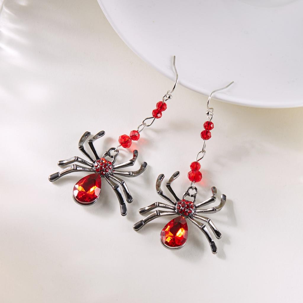 Creative Halloween Spider Earrings Exaggerated Colorful Rhinestone Crystal Dangle Earrings Gothic Party Jewelry For Women Men