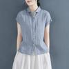 Cotton and Linen Shirt Ladies Sleeveless Blouse Summer Literary Casual Large Size Temperament Fashion Solid Color All-match Short-sleeved Shirt