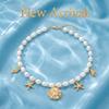 Trendy Elegant Imitation Pearl Metal Pendant Necklace for Women Ocean Shell Starfish Conch Choker Necklace Vacation Jewelry Gift