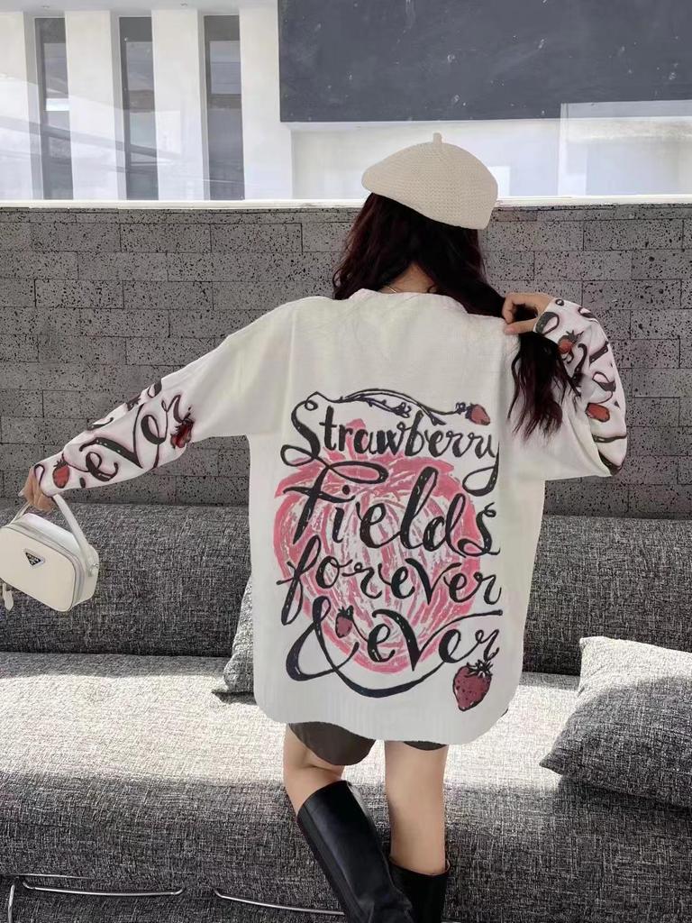 Chic Korean Style Rhinestone Print Round Neck Sweater for Women (2026 Winter Collection)