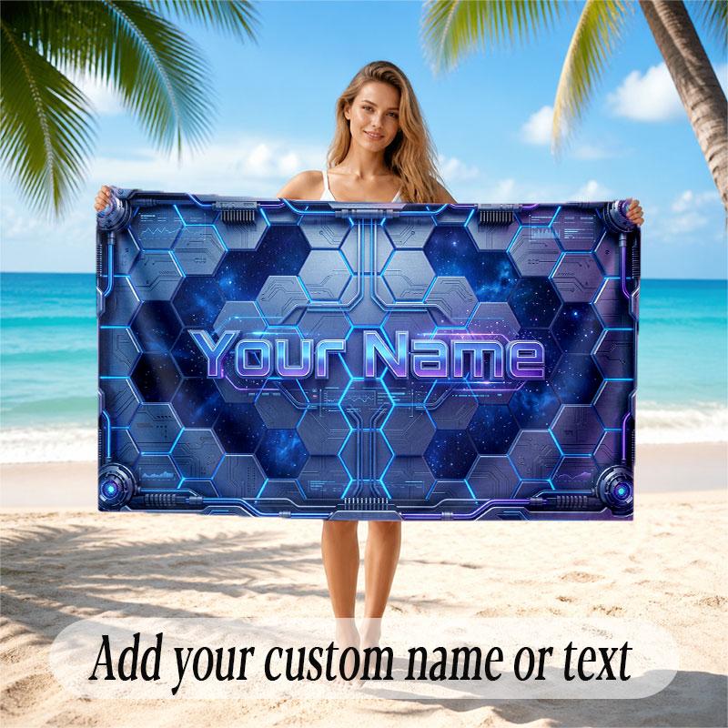 Abstract Geometric Theme Soft Beach Towel Personalized Custom Name Text Towel Portable for Beach Pool Travel