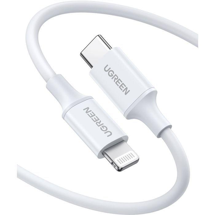Câble Lightning - UGREEN - Silicone - USB-C - 1 m - Blanc