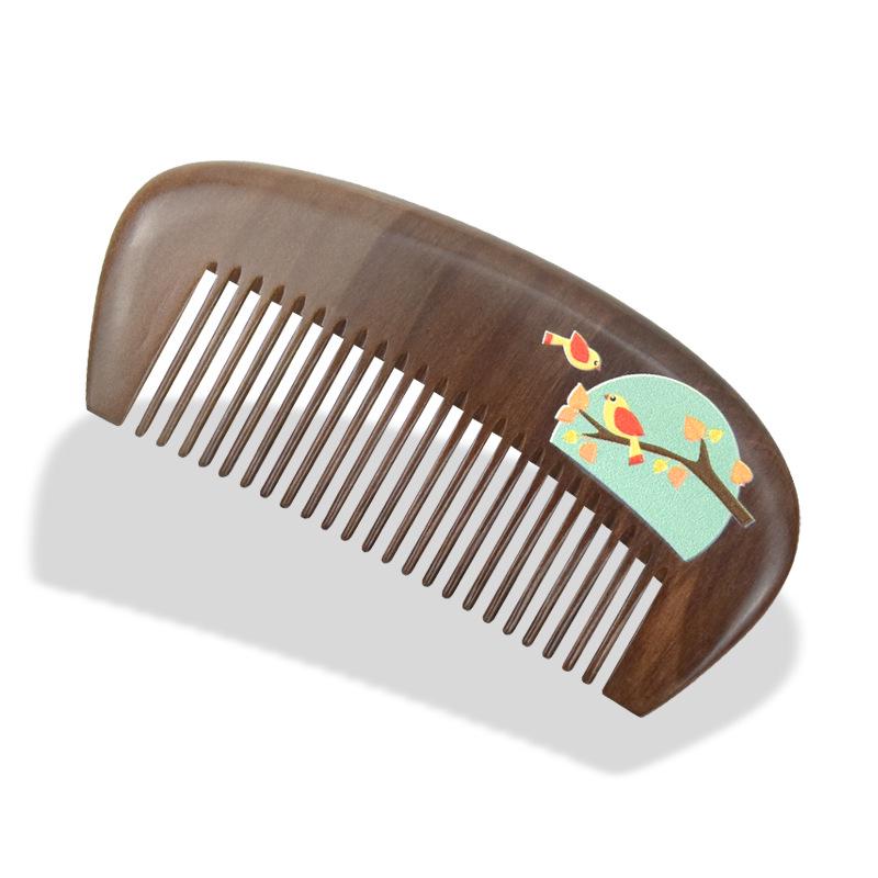 Mandarin Ducks Hand-Painted Peach Wood Hair Comb for Daily Use