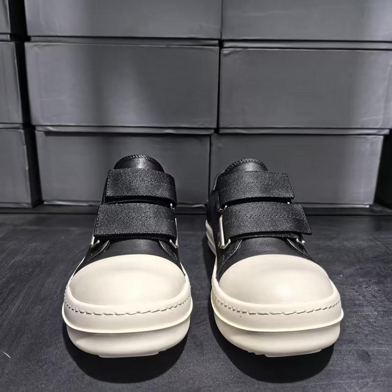 Spring Summer New Arrival Low Top Hook&Loop Couple Style Casual Board Shoes Round Toe Thick Bottom Genuine Leather Sneakers