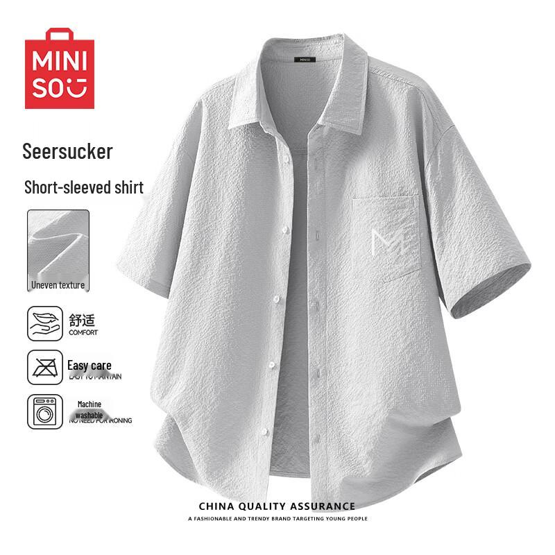 

MINISO Men s Triple-Proof Seersucker Short-Sleeve Lapel Shirt M