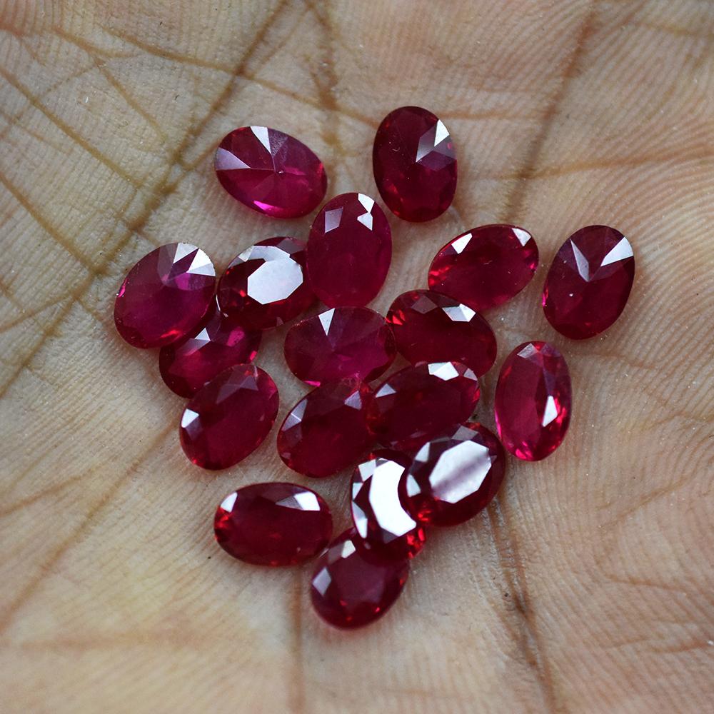 Natural Red Ruby Oval Cut 6 Pcs 7x5 Mm Lot Certified Vintage Jewelry Gemstone