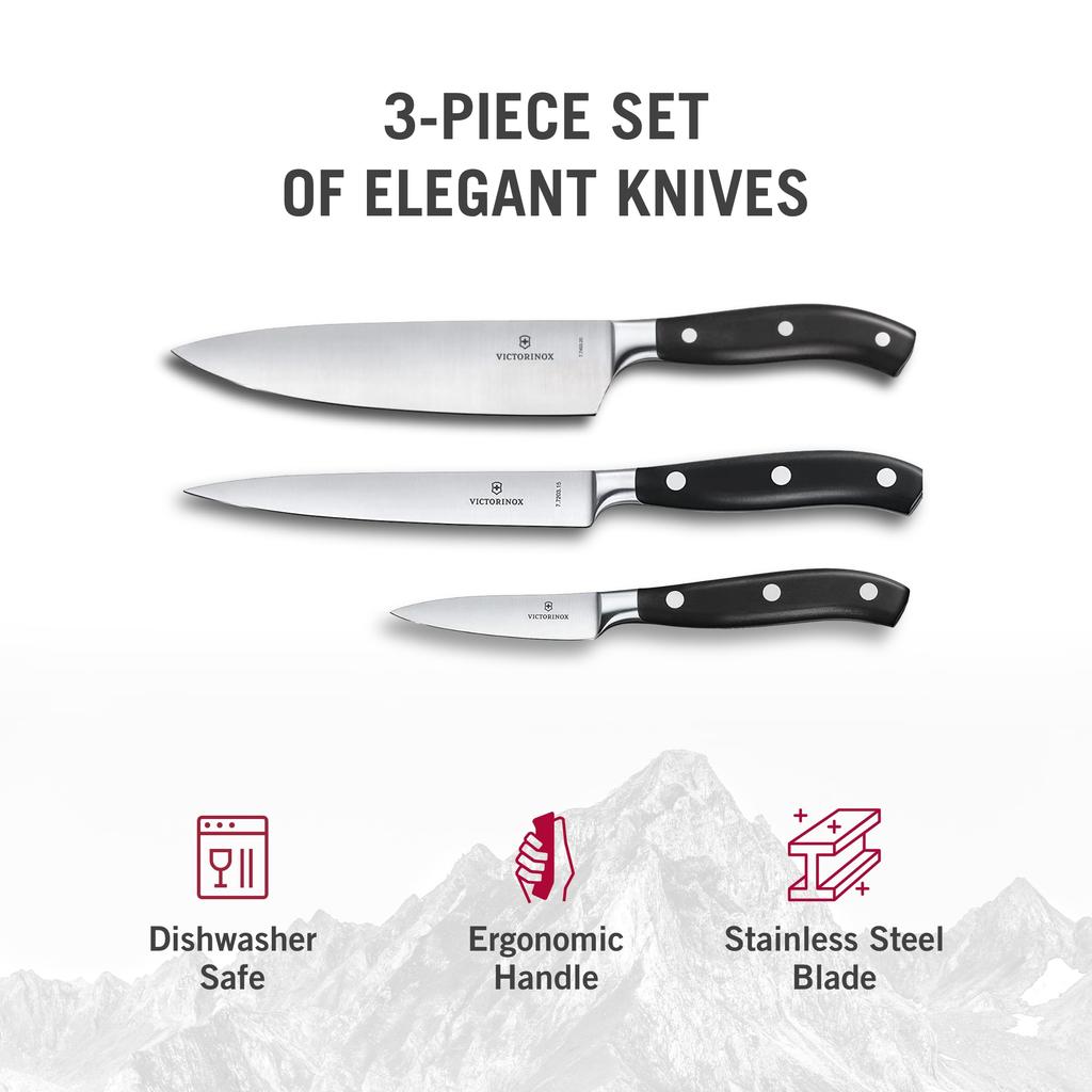 VICTORINOX Επαγγελματικό Μαχαίρι Βαρέως Τύπου και Σετ Grand Chef, Σετ 3 Τεμαχίων, Μαύρο, Premium Κατηγορίας, Κοφτερό, Maître, Σφυρηλατημένο, 7.7243.2