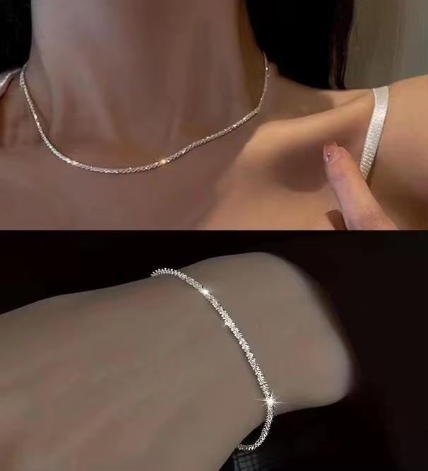 Korean Fashoin Sparkling Starry Silver Necklace For Women Jewelry Trending New Luxury Crystal Cross Pendant Necklaces
