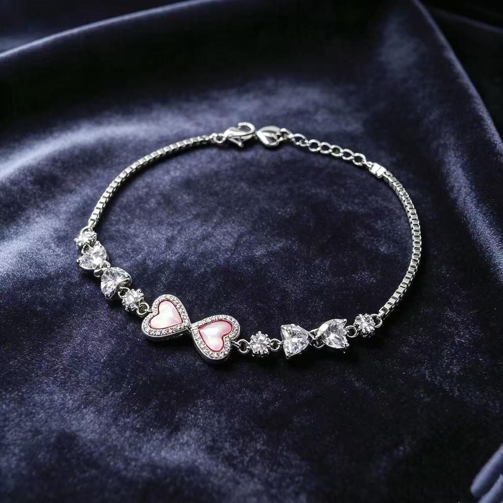 Exquisite Pink Heart & Zirconia Inlaid Adjustable Women's Bracelet