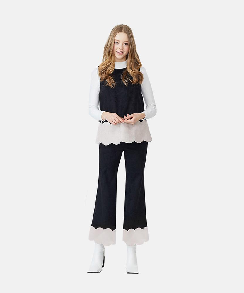 LBYL Scallop Point Cloud Black Bootcut Pants