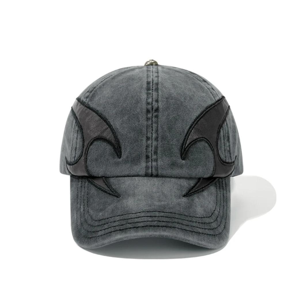 YIRAN Dayang hat Donkere Vlam Geborduurde Denim Baseballpet - Gewassen Verweerde Truckerpet, Voor Koppels Streetwear Mode, Hip-Hop Hoofddeksels
