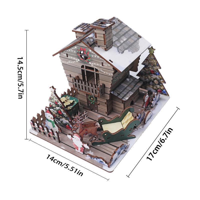 3D Wooden Christmas House Puzzle Model - Micro Landscape Scene Decor