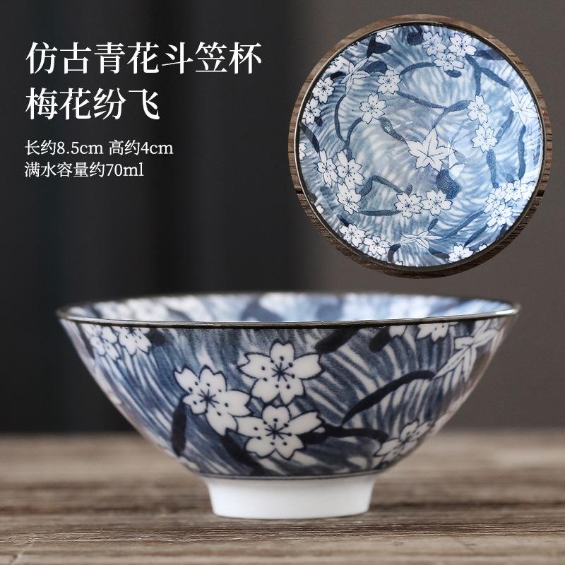 70ml Exquisite Blue and White Porcelain Tea Cups Hand-painted Master Cup Bamboo Hat Tea Bowl Guest Tasting Mugs Tea Accessories